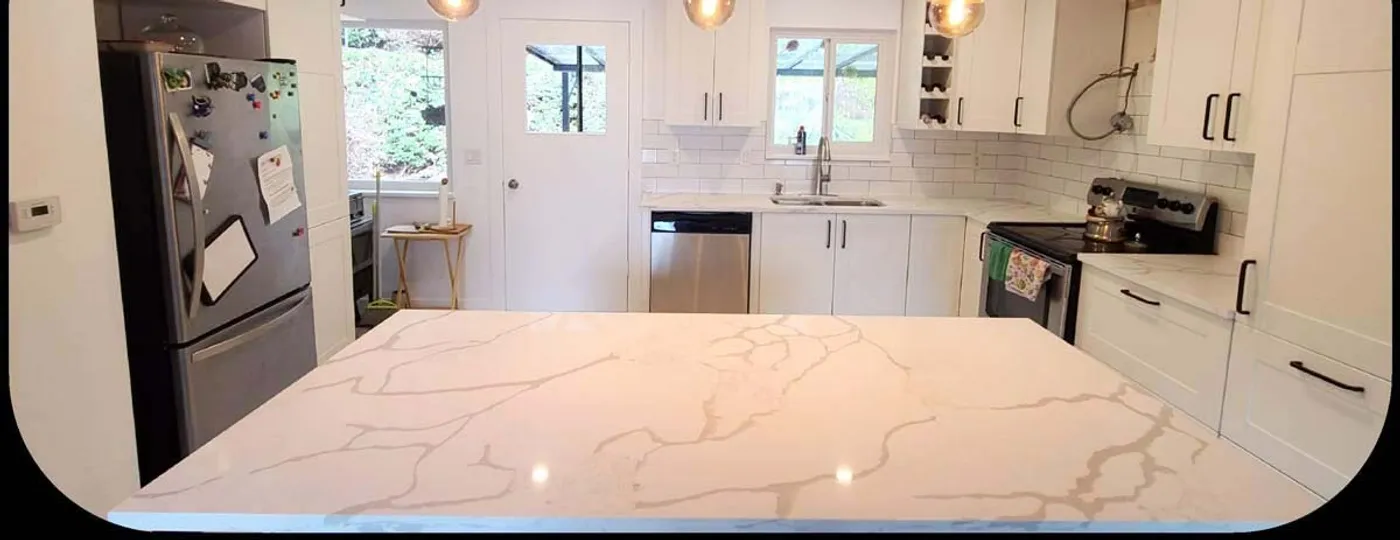 Roham kitchen: from 1980s oak to a white quartz island, Sink wall, after